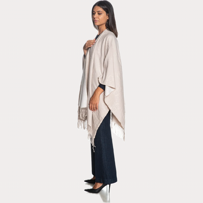 LIUJO - PONCHO DONNA BEIGE CON FRANGE