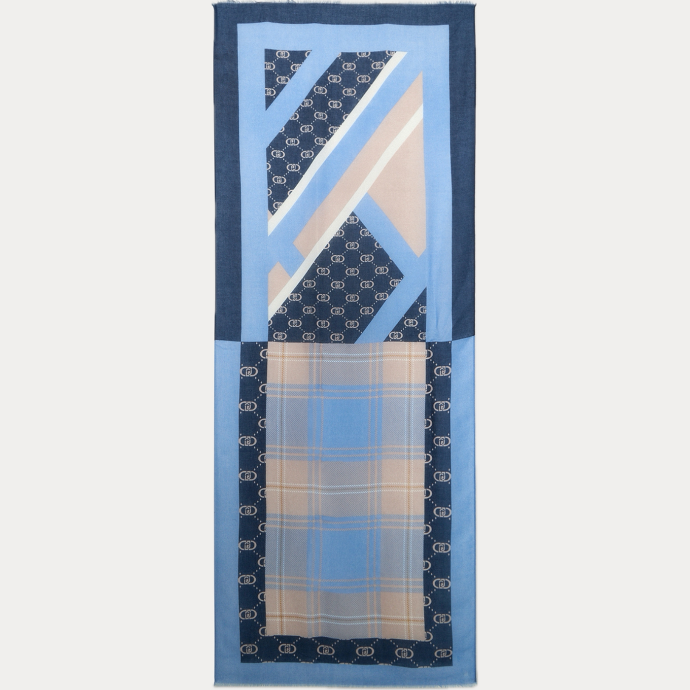LIUJO - SCIARPA DONNA BLU CON STAMPA CHECK E LOGO