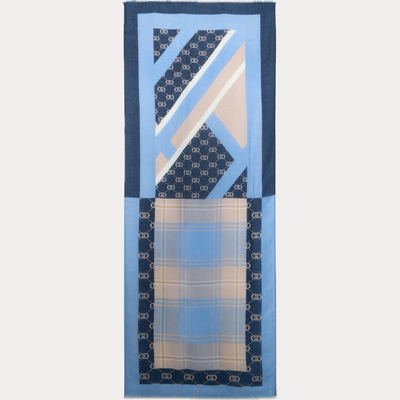 LIUJO - SCIARPA DONNA BLU CON STAMPA CHECK E LOGO