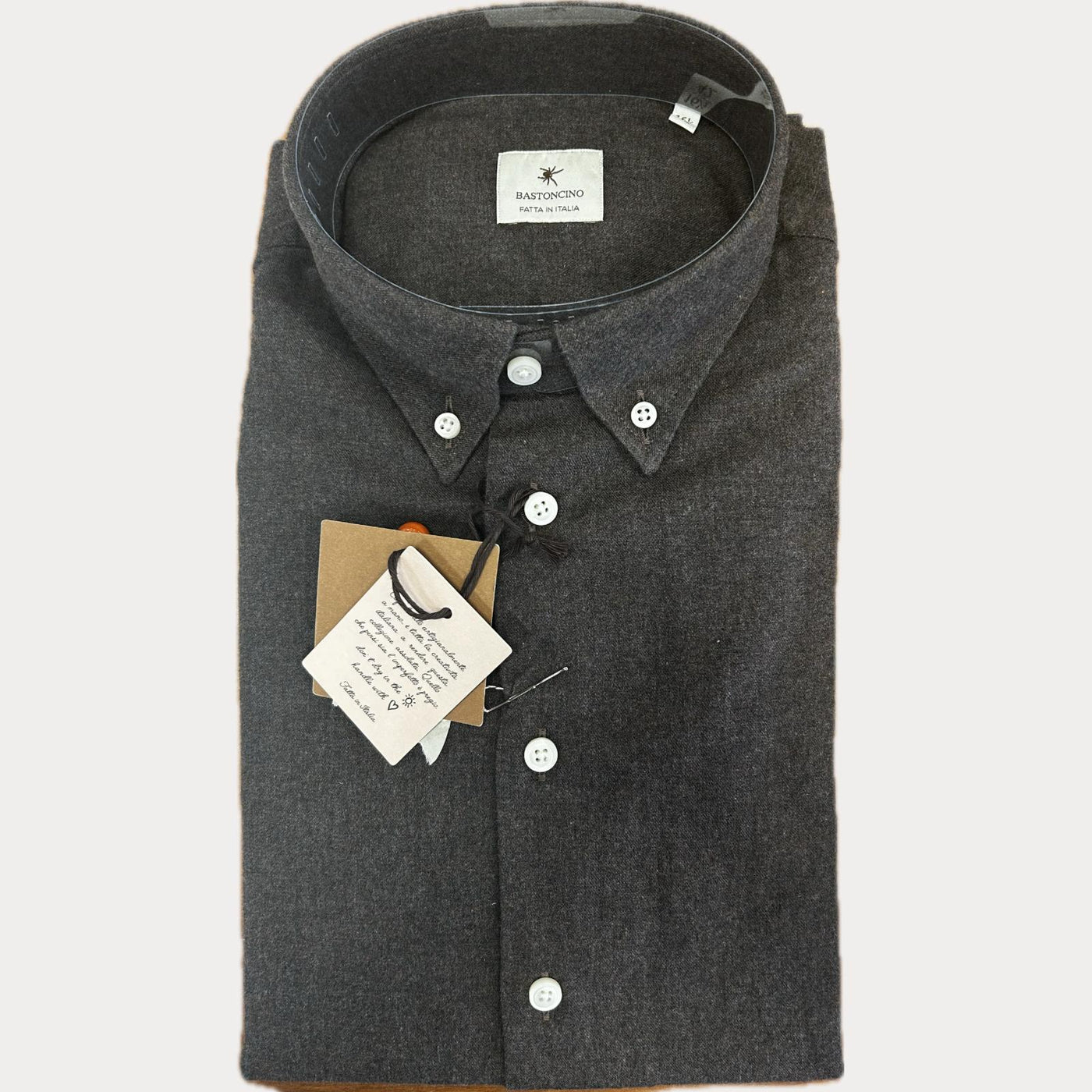BASTONCINO - CAMICIA UOMO MARRONE BUTTON DOWN IN FLANELLA
