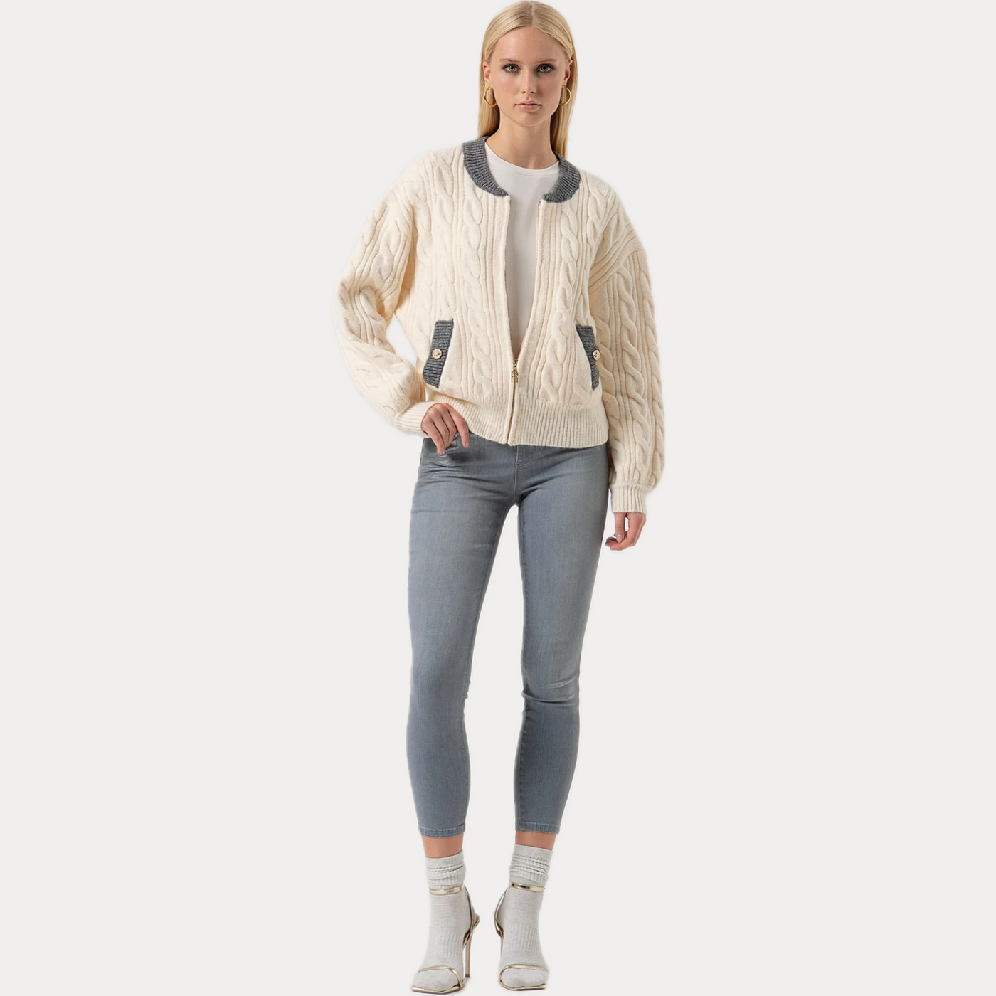 FRACOMINA - BOMBER DONNA REGULAR IN MAGLIA CON PUNTO TRECCIA