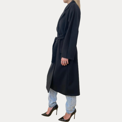 EMME MARELLA - CAPPOTTO DONNA NERO CON CINTURA