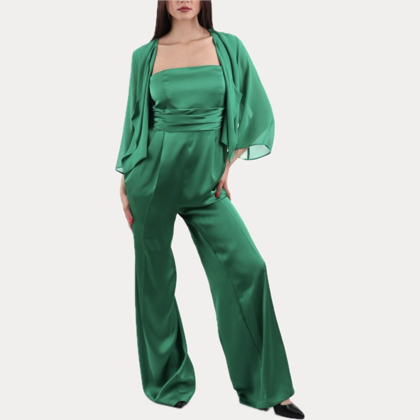 EMME MARELLA - TUTA DONNA VERDE SMERALDO IN RASO LUCIDO