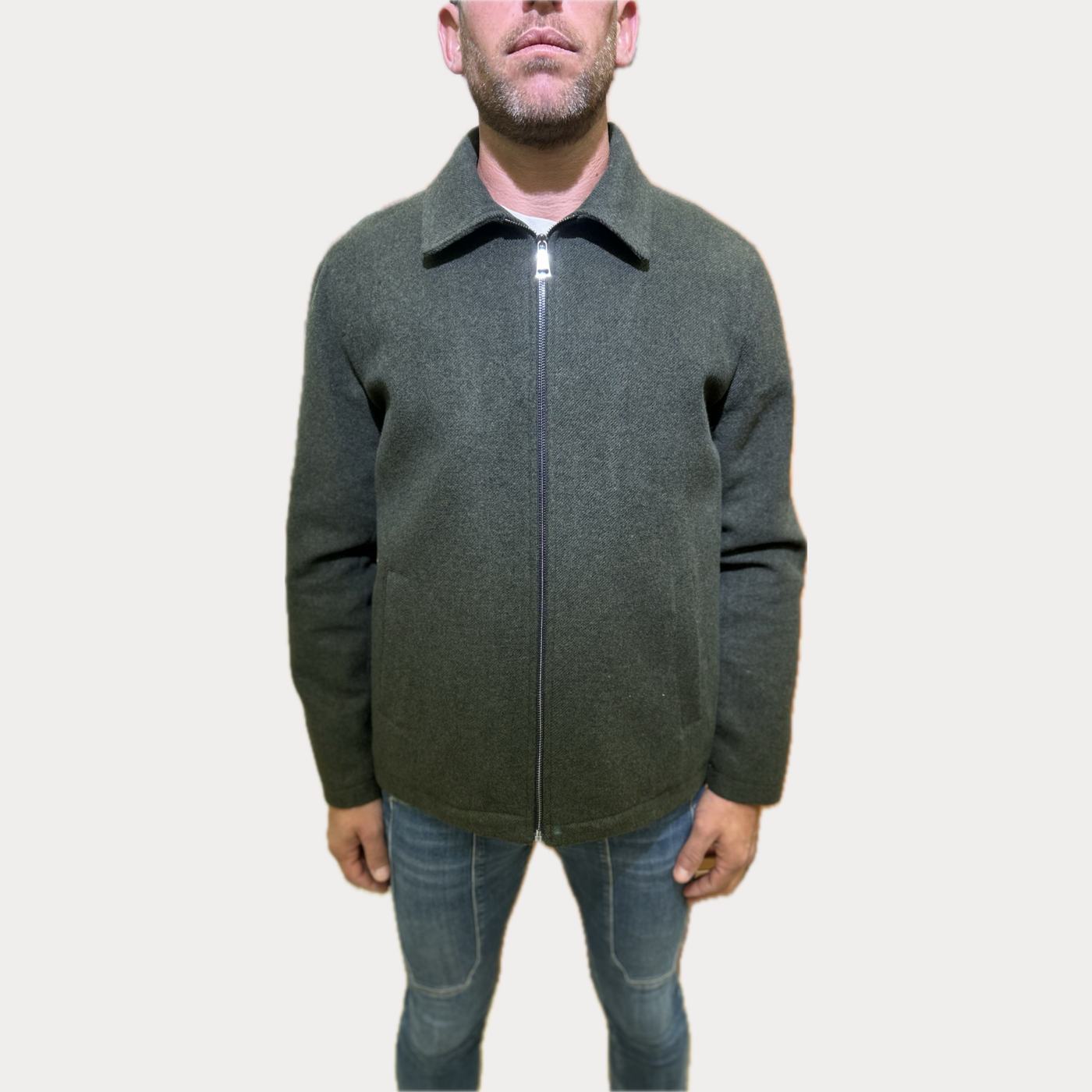 RENAVINE - GIUBBOTTO UOMO MILITARE CON ZIP IN MISTO LANA