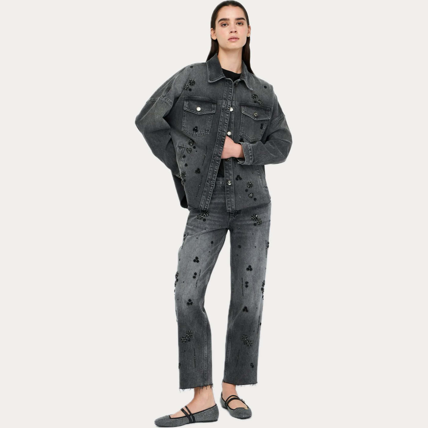 LIUJO - JEANS DONNA GRIGIO STRAIGHT CON STRASS