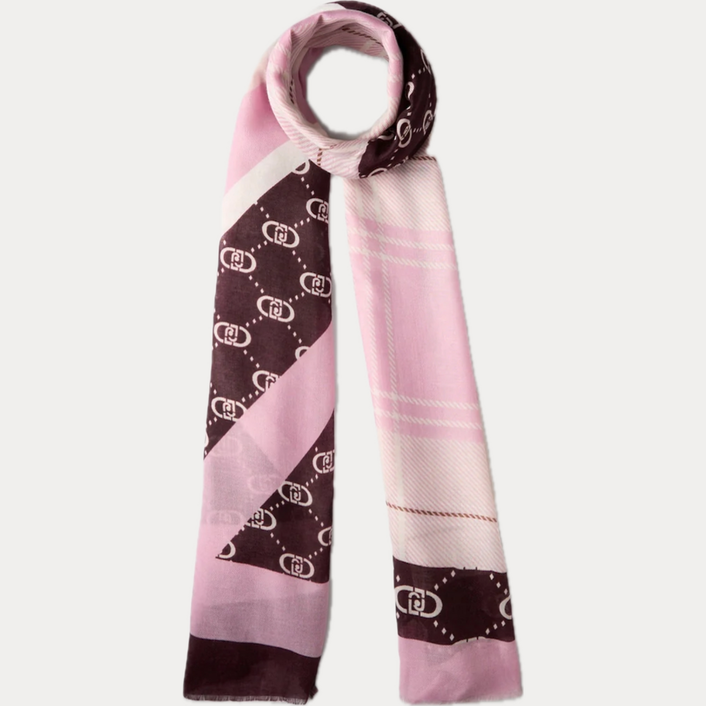 LIUJO - SCIARPA DONNA ROSA CON STAMPA CHECK E LOGO