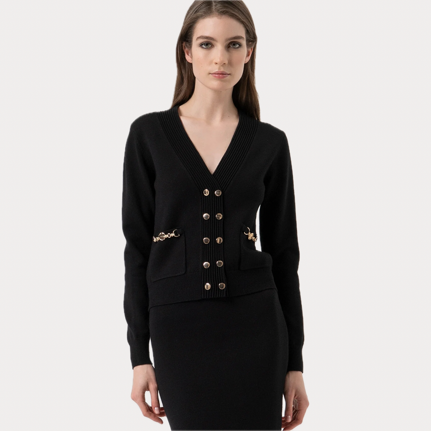 FRACOMINA - CARDIGAN DONNA NERO REGULAR DOPPIOPETTO