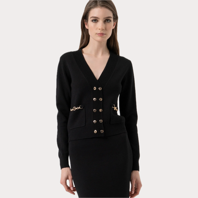 FRACOMINA - CARDIGAN DONNA NERO REGULAR DOPPIOPETTO