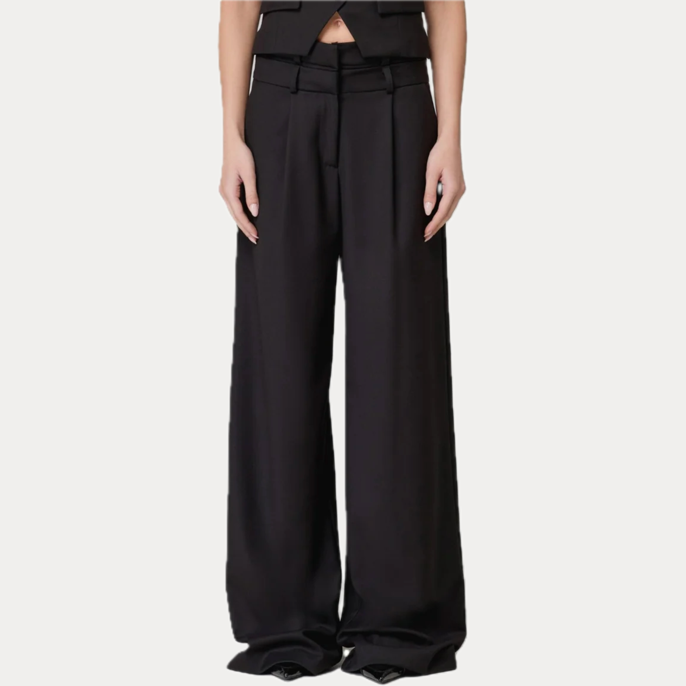 HINNOMINATE - PANTALONE DONNA NERO CON DOPPIA CINTA