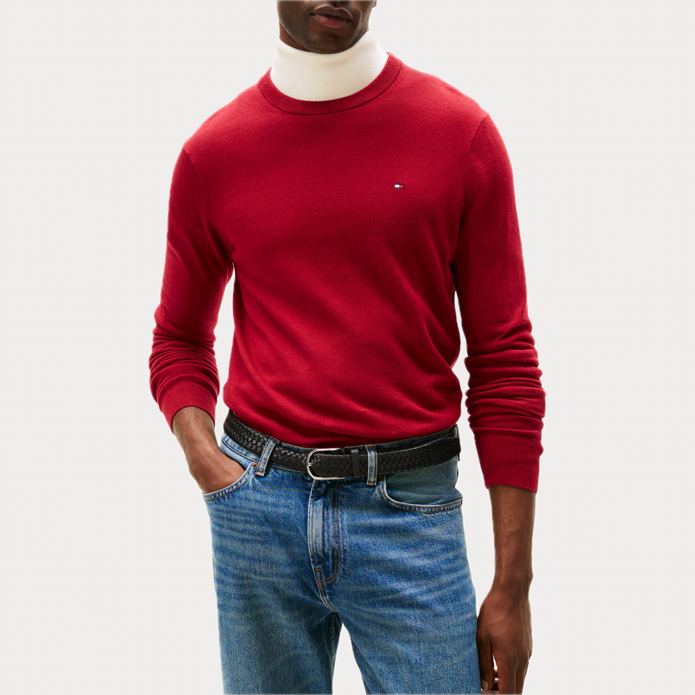 TOMMY HILFIGER - MAGLIA UOMO ROSSA GIROCOLLO IN MISTO CASHMERE