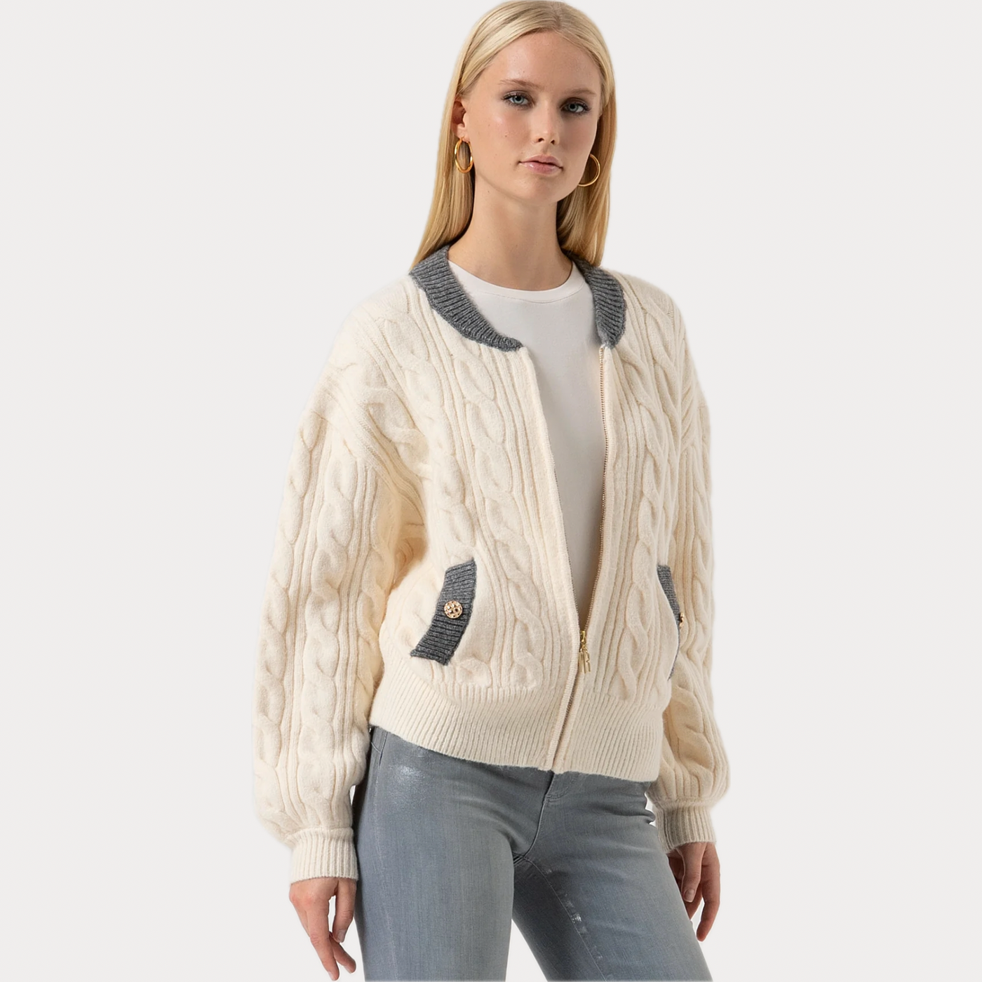 FRACOMINA - BOMBER DONNA REGULAR IN MAGLIA CON PUNTO TRECCIA