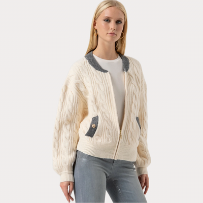 FRACOMINA - BOMBER DONNA REGULAR IN MAGLIA CON PUNTO TRECCIA