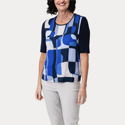 BARBARA LEBEK - MAGLIA BLU DONNA CON FANTASIA GEOMETRICA