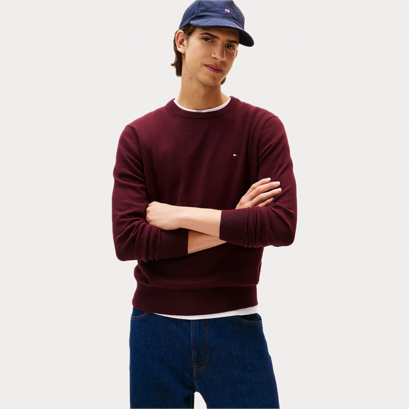 TOMMY HILFIGER - MAGLIA UOMO BORDEAUX GIROCOLLO IN MISTO CASHMERE