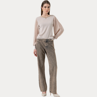 FRACOMINA - MAGLIA DONNA BEIGE CON MANICHE PLISSE'