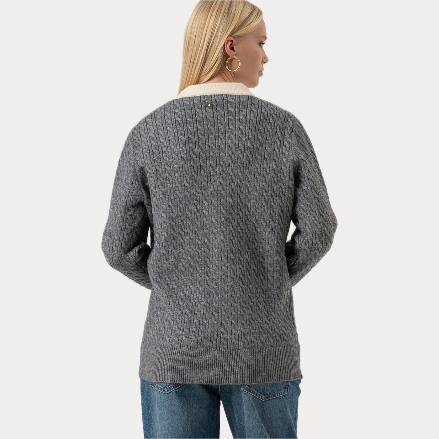 FRACOMINA - CARDIGAN DONNA GRIGIO LUNGO CON PUNTO TRECCIA