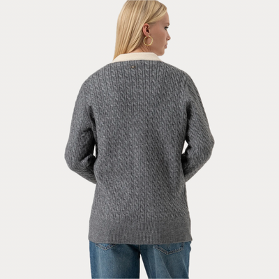 FRACOMINA - CARDIGAN DONNA GRIGIO LUNGO CON PUNTO TRECCIA