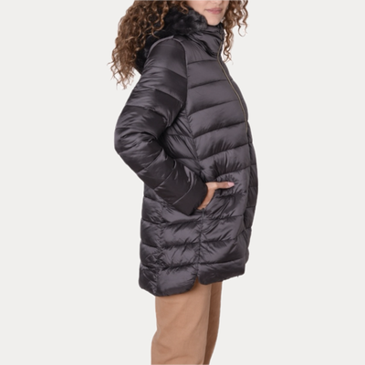 SAVE THE DUCK - PIUMINO DONNA MORO CON INSERTO IN ECOPELLICCIA