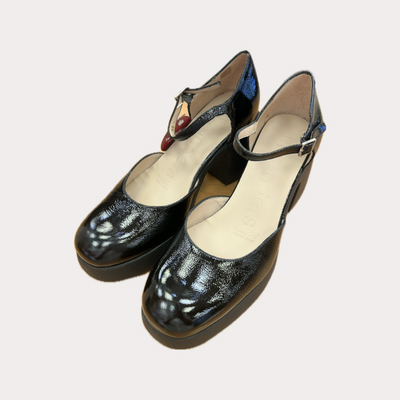 WONDERS - SCARPA DONNA MARY JANE CON PLATEAU IN VERNICE NERA