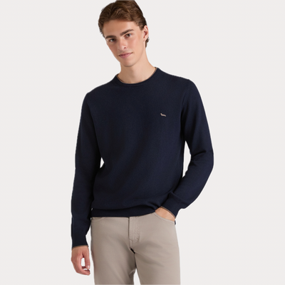 HARMONT & BLAINE - PULLOVER UOMO BLU GIROCOLLO IN MISTO LANA E CASHMERE