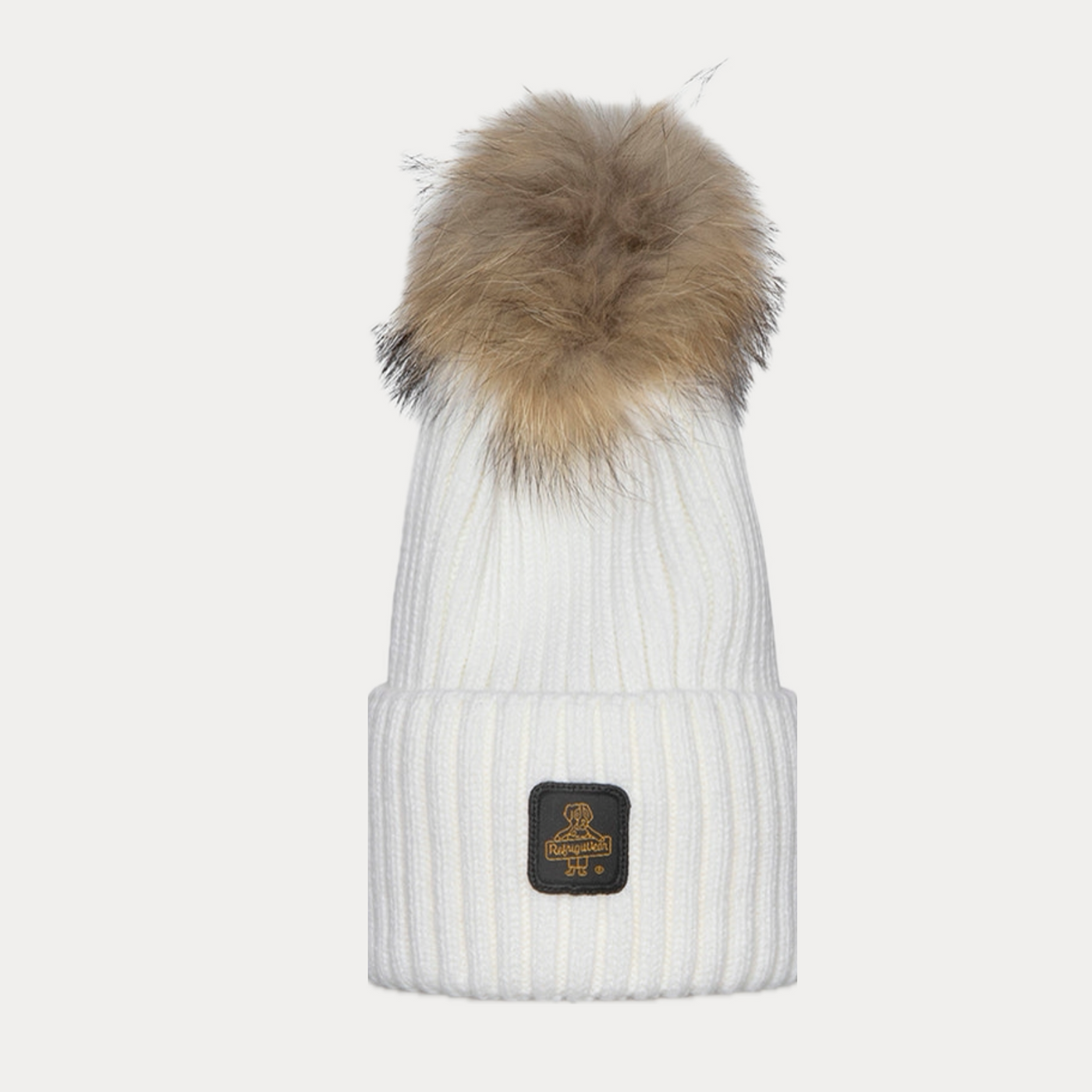 REFRIGIWEAR - CAPPELLO DONNA BIANCO CON POMPOM IN PELLICCIA