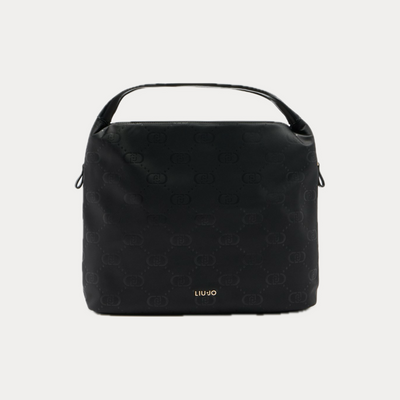 LIUJO - BORSA DONNA NERA HOBO CON LOGO IN NYLON