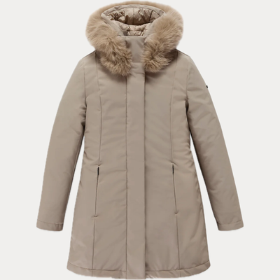 REFRIGIWEAR - PARKA DONNA BEIGE IN TESSUTO TECNICO CON PELLICCIA