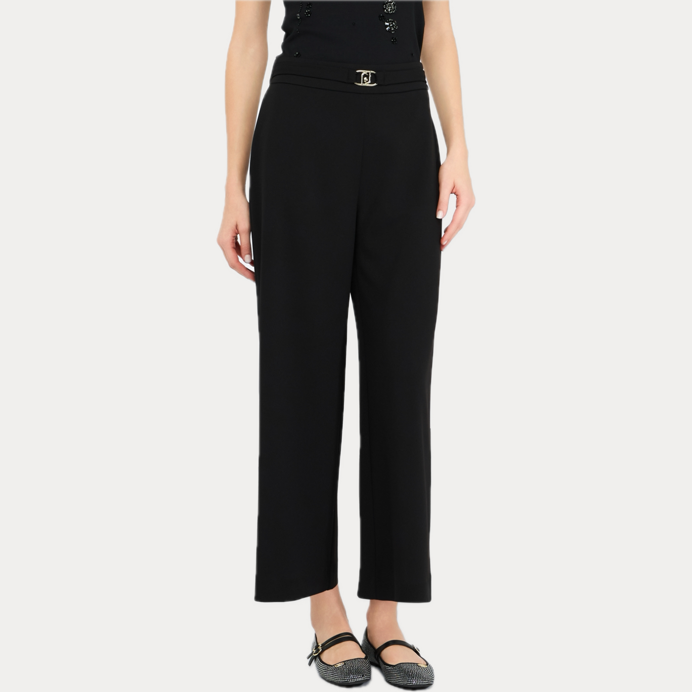 LIUJO - PANTALONE DONNA NERO CROPPED CON CINTURA