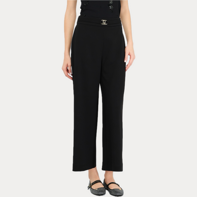 LIUJO - PANTALONE DONNA NERO CROPPED CON CINTURA