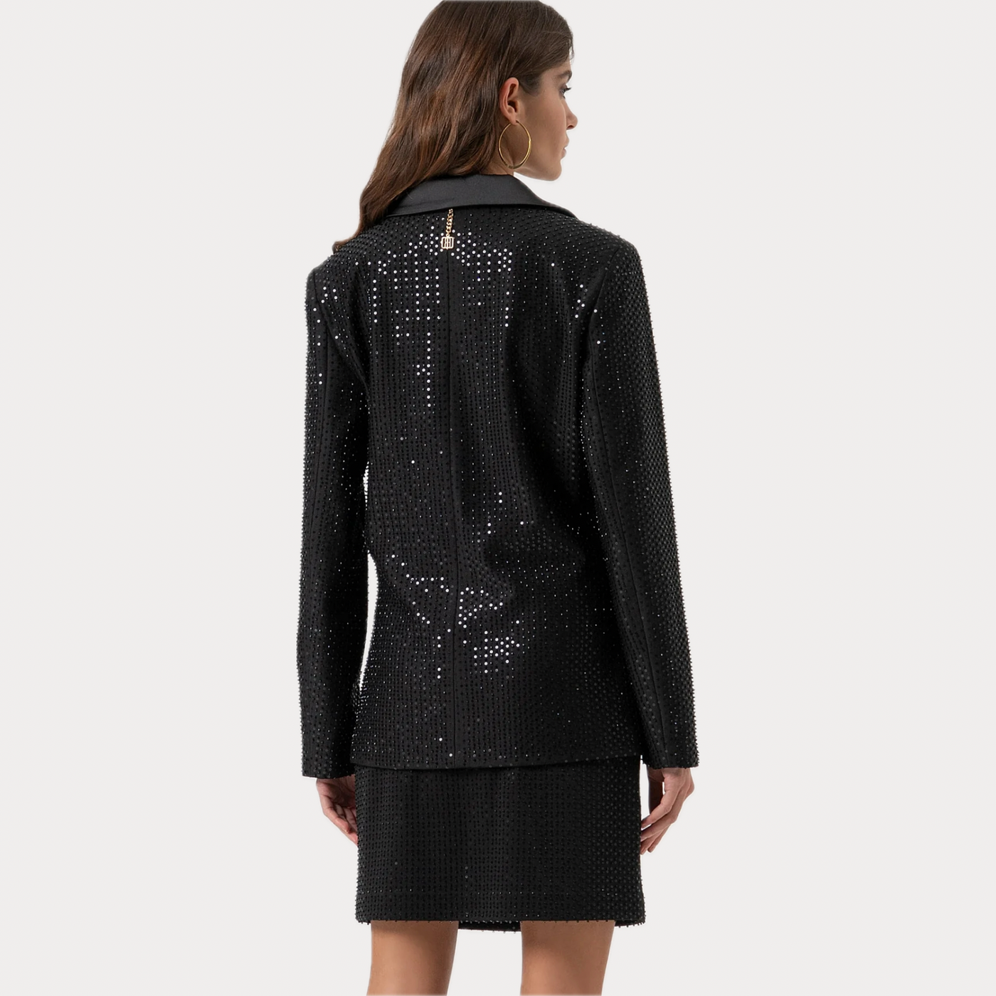 FRACOMINA - BLAZER DONNA NERO LUNGO MONOPETTO CON STRASS