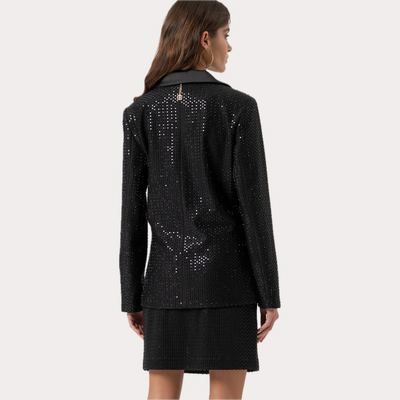 FRACOMINA - BLAZER DONNA NERO LUNGO MONOPETTO CON STRASS