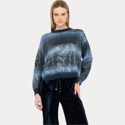 LIUJO - MAGLIA DONNA BLU GIROCOLLO CON PAILLETTES
