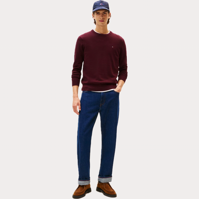 TOMMY HILFIGER - MAGLIA UOMO BORDEAUX GIROCOLLO IN MISTO CASHMERE
