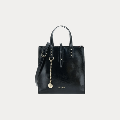 LIUJO - BORSA DONNA NERA IN VERNICE CON TRACOLLA REMOVIBILE