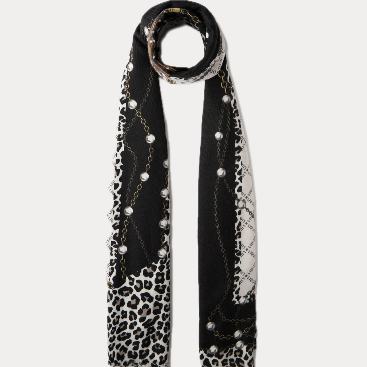 LIUJO - STOLA DONNA CON STAMPA ANIMALIER E PERLE