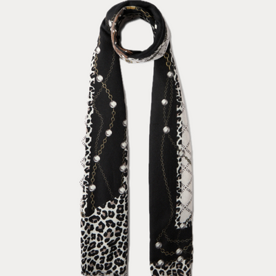 LIUJO - STOLA DONNA CON STAMPA ANIMALIER E PERLE
