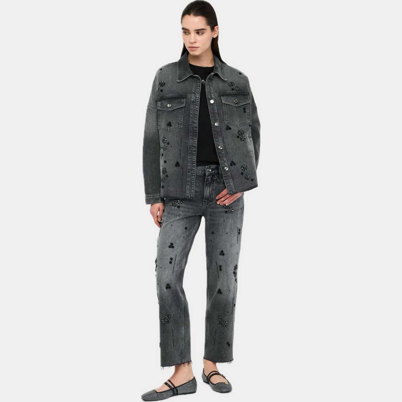 LIUJO - GIACCA DENIM DONNA GRIGIA CON STRASS