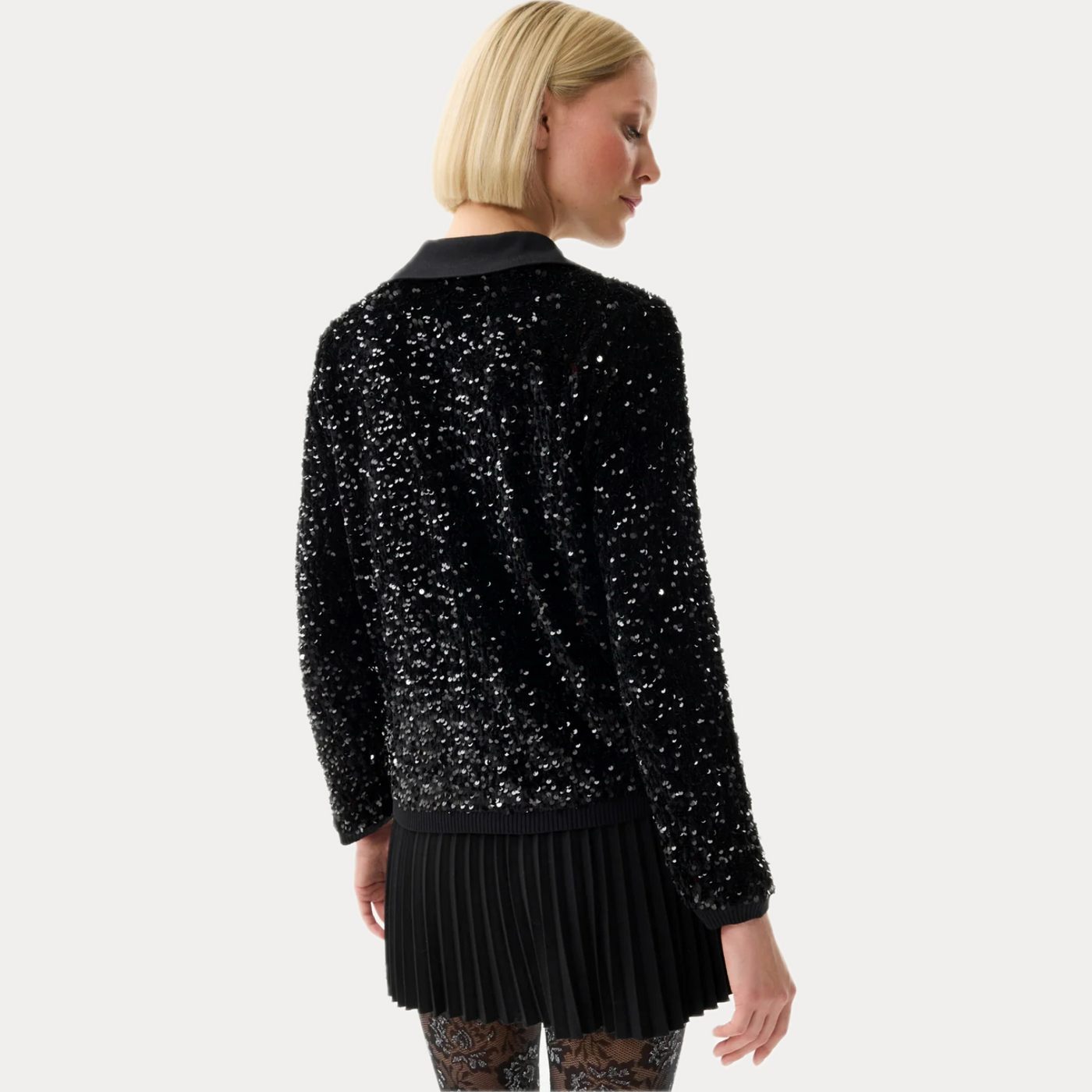LEO & UGO - CARDIGAN DONNA NERO IN PAILLETTES