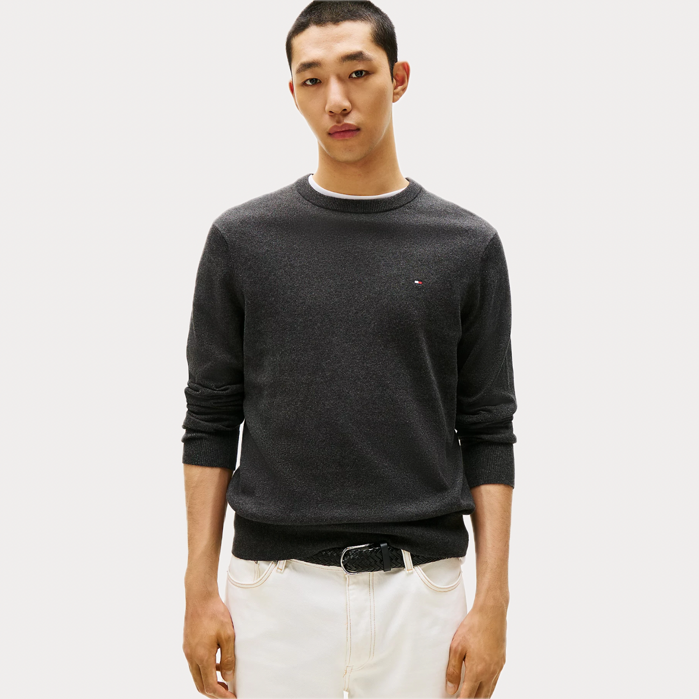 TOMMY HILFIGER - MAGLIA UOMO GRIGIO GIROCOLLO IN MISTO CASHMERE