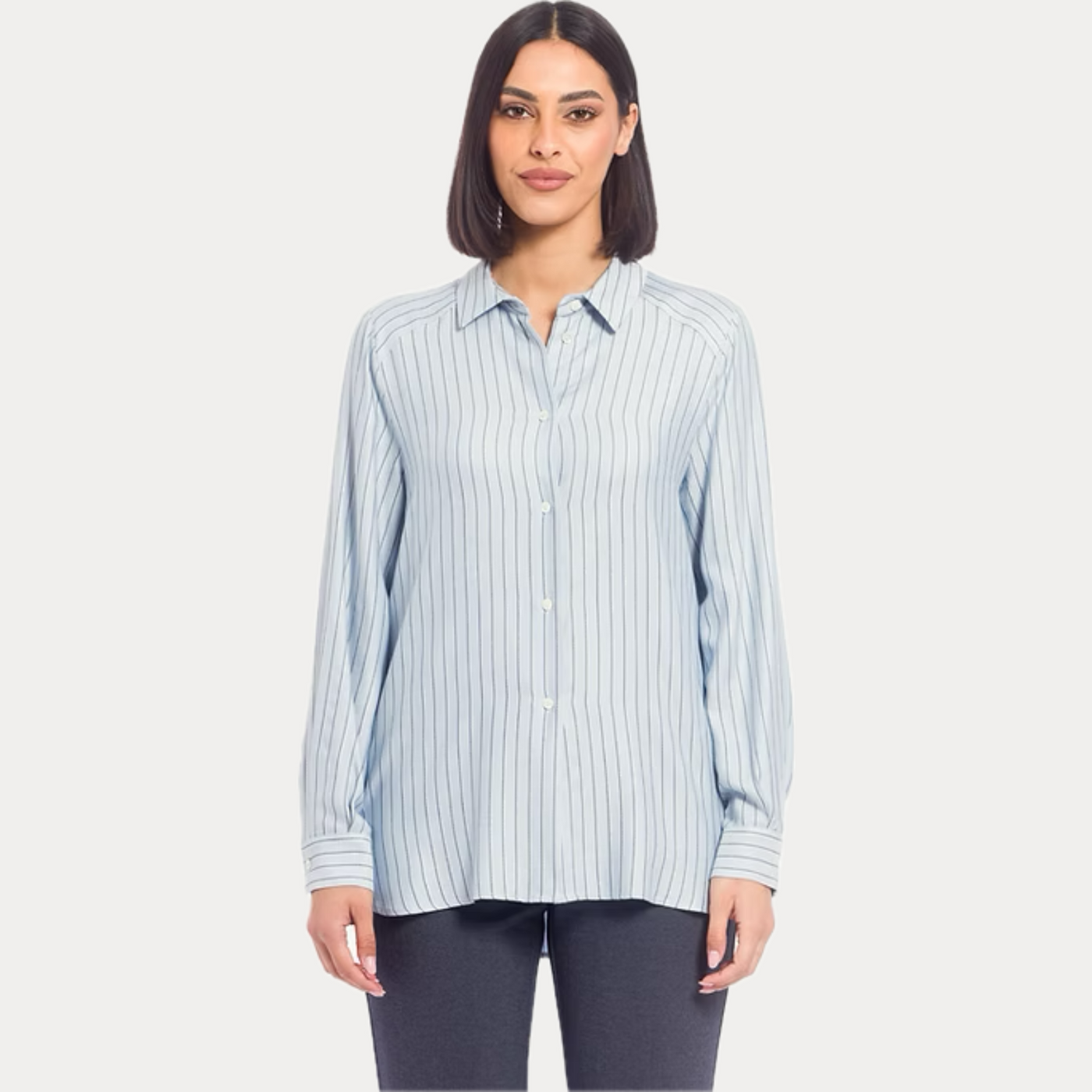 GAIA LIFE - CAMICIA DONNA CELESTE A RIGHE CON FILO LUREX