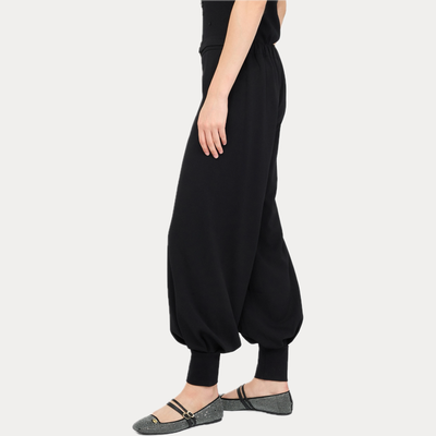 LIUJO - PANTALONE DONNA NERO AMPIO CON CINTURA E ELASTICO