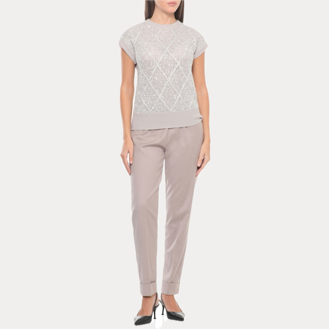 D.EXTERIOR - MAGLIA DONNA GRIGIA IN MISTO LANA E PAILLETTES