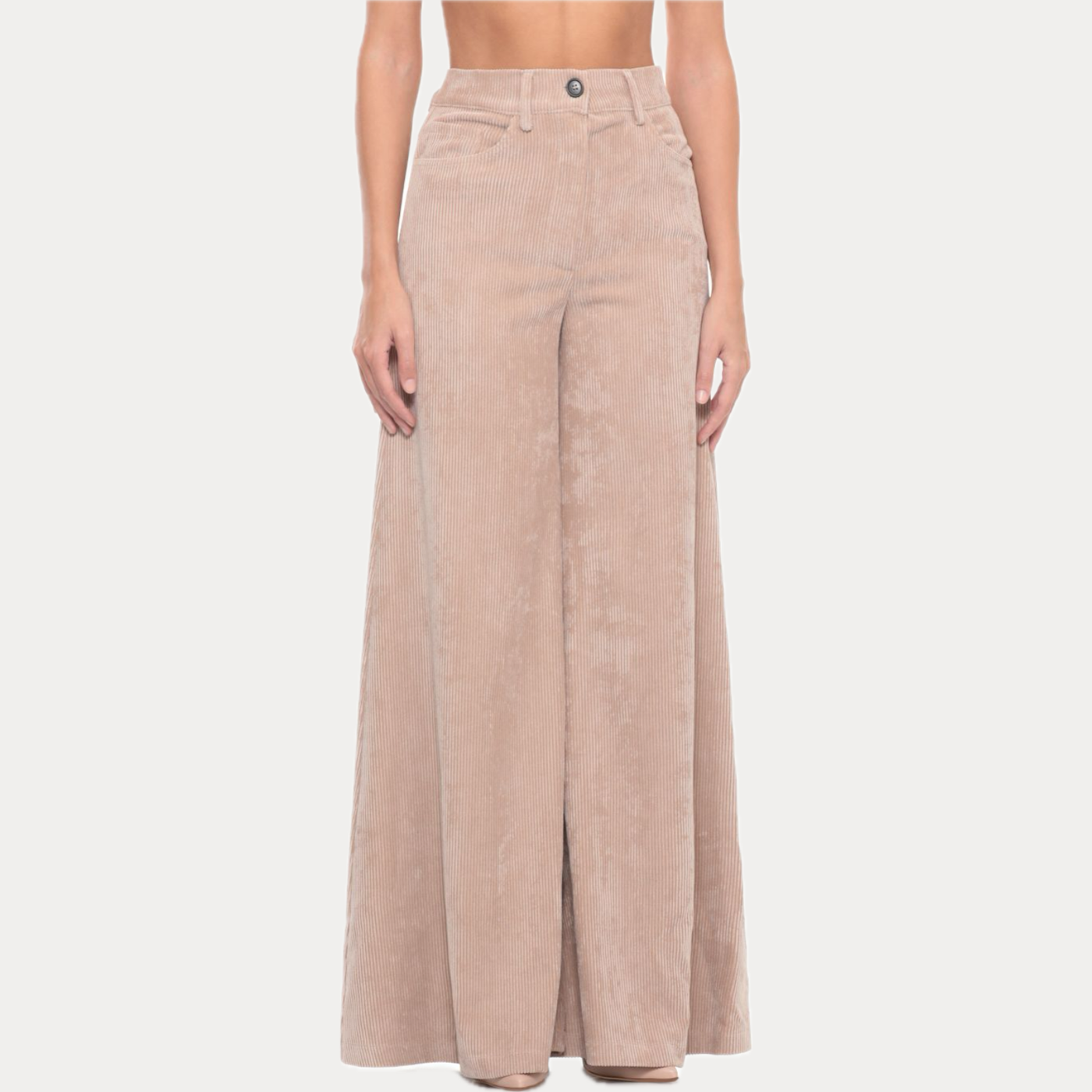 D.EXTERIOR - PANTALONE DONNA BEIGE PALAZZO IN VELLUTO A COSTE
