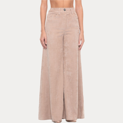 D.EXTERIOR - PANTALONE DONNA BEIGE PALAZZO IN VELLUTO A COSTE