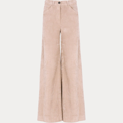 D.EXTERIOR - PANTALONE DONNA BEIGE PALAZZO IN VELLUTO A COSTE