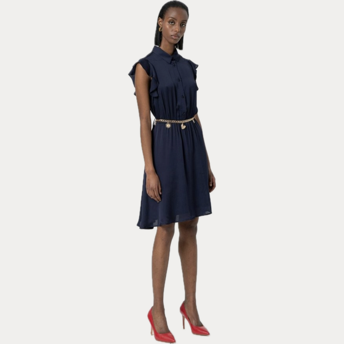 FRACOMINA - ABITO DONNA BLU CHEMISIER CON CINTA IN VITA