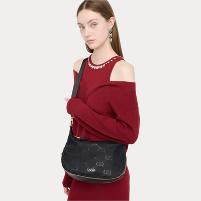 LIUJO - BORSA DONNA NERA HOBO MEDIA IN NYLON