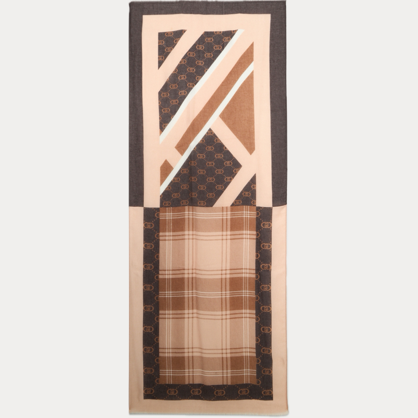 LIUJO - SCIARPA DONNA MARRONE CON STAMPA CHECK E LOGO