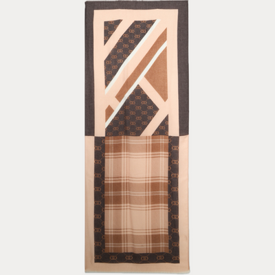 LIUJO - SCIARPA DONNA MARRONE CON STAMPA CHECK E LOGO