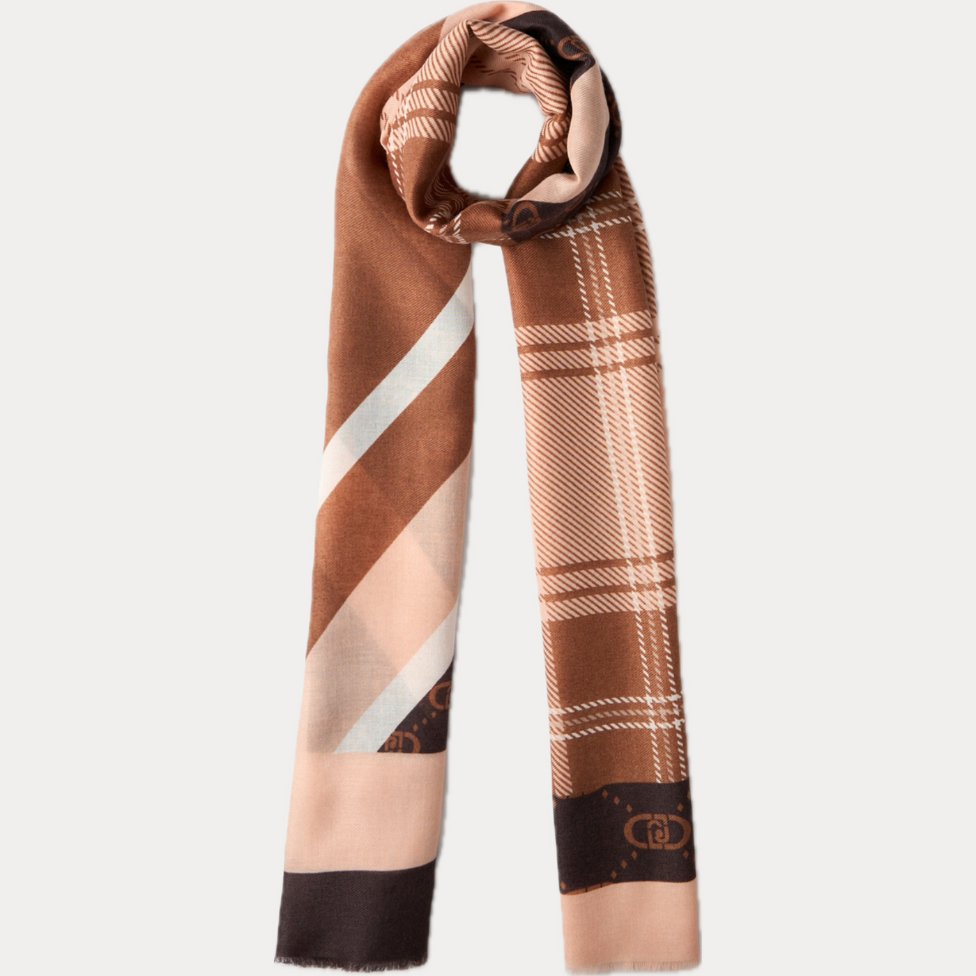 LIUJO - SCIARPA DONNA MARRONE CON STAMPA CHECK E LOGO